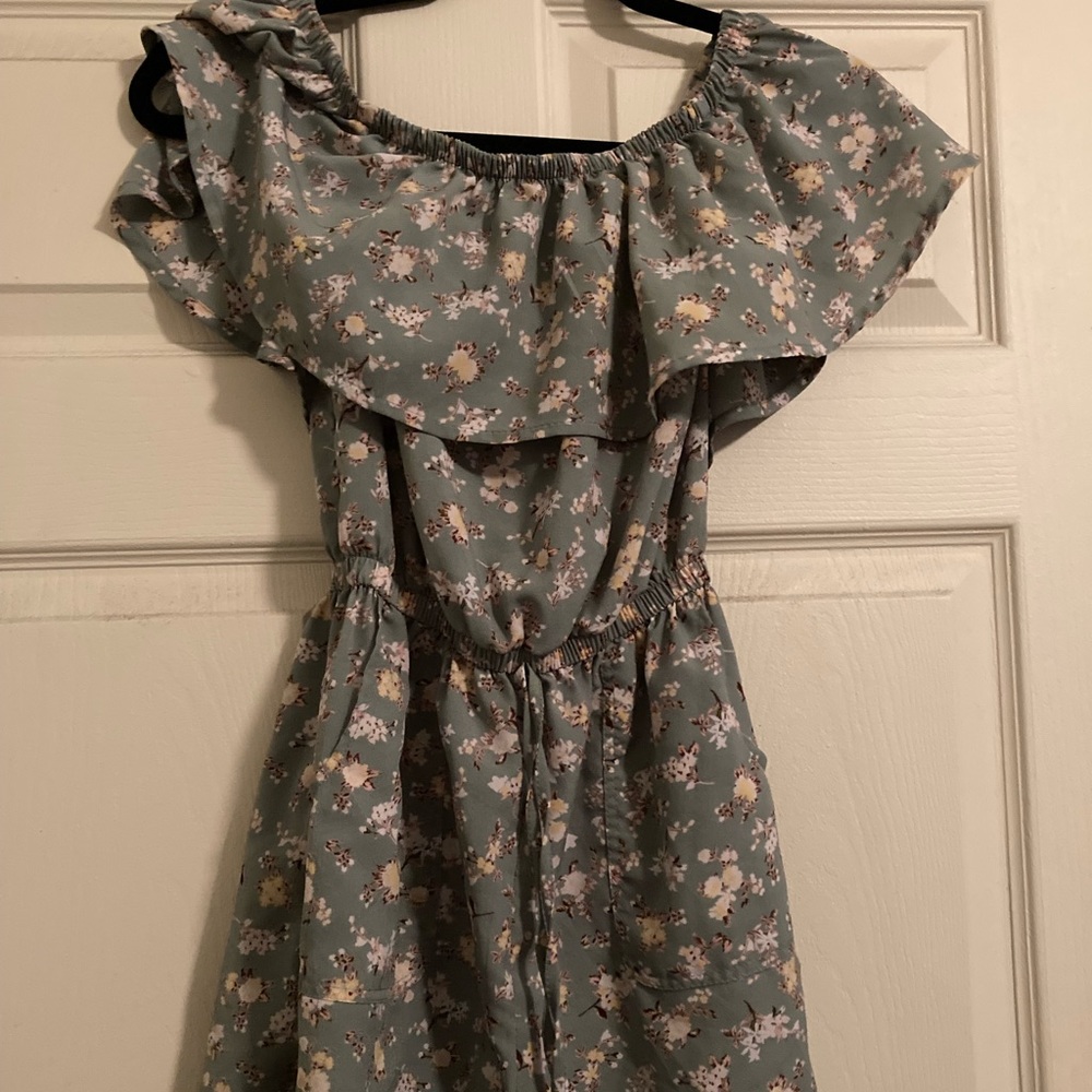 Sage green floral off the shoulder romper